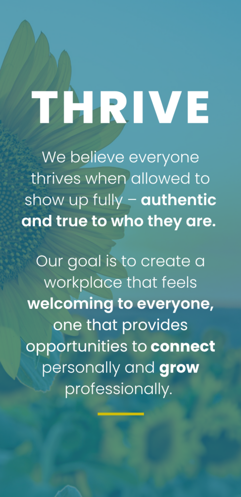 This block includes a message about what it means to thrive professionally at our firm.
